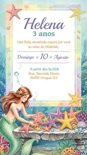Convite de Aniversário Sereia Fundo do Mar para Editar