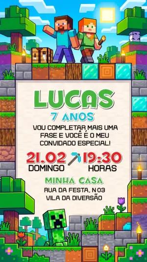 Convite de Aniversário Minecraft Editável para Enviar Online