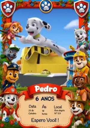 Convite Animado Patrulha Canina: Vídeo de Aniversário Editável