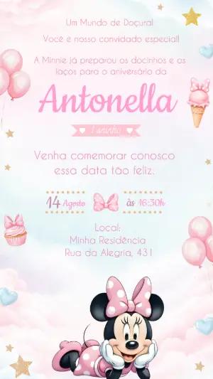 Convite de Aniversário Minnie Rosa Delicado para Editar