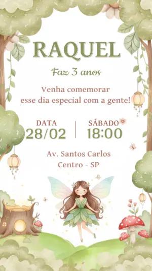 Convite Digital Aniversário Infantil Tema Fada para Editar