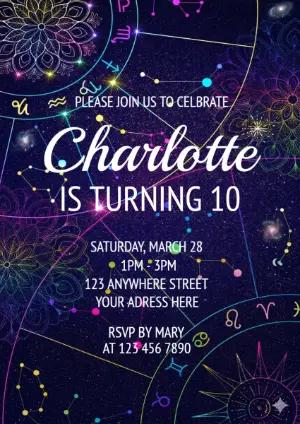 Mystical Zodiac Birthday Invitation Editable Template