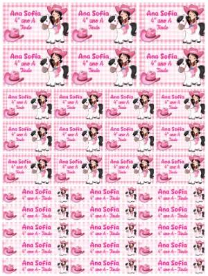 Etiqueta Escolar Cowgirl Rosa com Cavalo para Editar e Imprimir