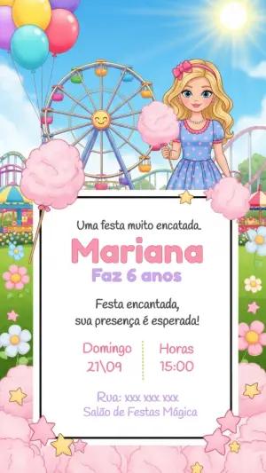Convite Aniversário Boneca no Parque de Diversões para Editar