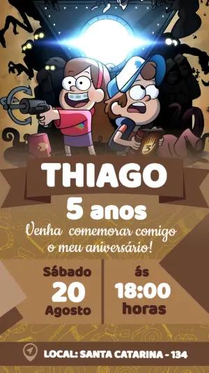 Convite de Aniversário Gravity Falls Editável para Festa Infantil