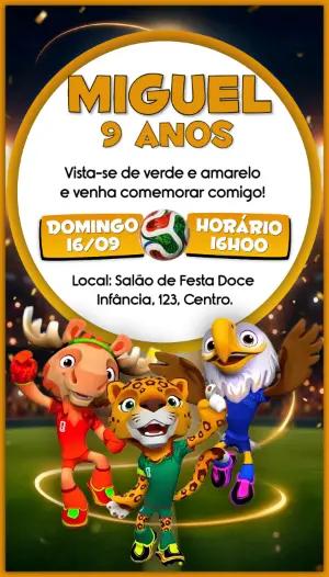 Convite de Aniversário Futebol com Mascotes Editável