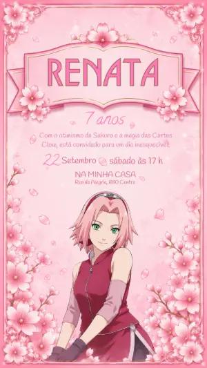 Convite de Aniversário Sakura Card Captor Editável