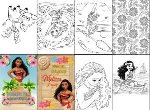 Livro de Colorir Moana para Festa de Aniversário Editável