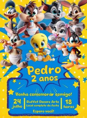 Convite Aniversário Baby Looney Tunes para Editar Online