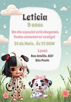 Convite Aniversário Dálmatas Fofo para Editar Online