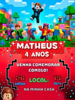 Convite Digital Roblox: Modelo de Aniversário Infantil Editável