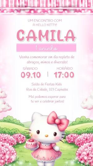 Convite Digital de Aniversário Hello Kitty Rosa para Editar