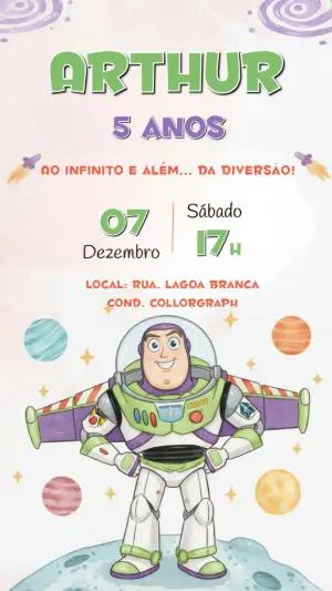 Convite Animado Buzz Lightyear para Aniversário Infantil Editável