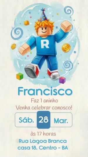 Convite de Aniversário Roblox Aquarela Editável