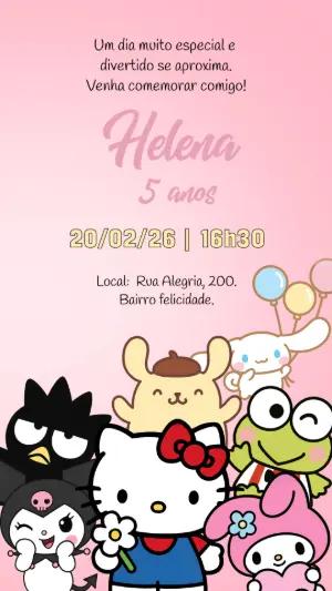 Convite de Aniversário Hello Kitty e sua turma para editar