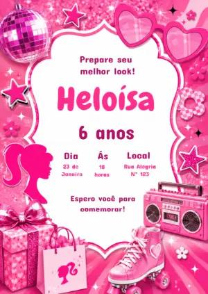 Convite de Aniversário Barbie Editável para Festa Rosa