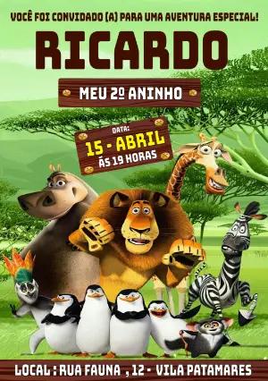 Convite Aniversário Madagascar com a Turma do Zoo para Editar