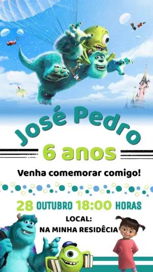 Convite de Aniversário Monstros S.A. Colorido para Editar