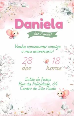 Convite Aniversário Borboleta e Flores para Editar Online