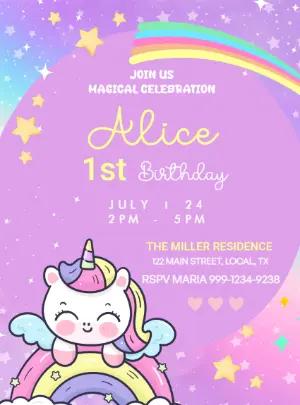 Cute Unicorn Birthday Invitation Template to Edit Online