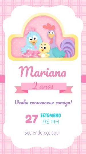 Convite de Aniversário Galinha Pintadinha Rosa para Editar Online