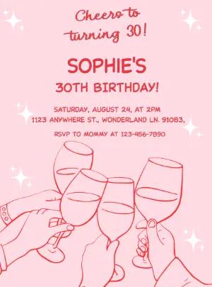 Chic 30th Birthday Cheers Invitation - Editable Pink Template