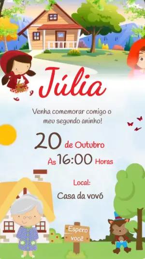 Convite Animado Aniversário Chapeuzinho Vermelho para Editar