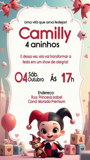 Convite Aniversário Alerquina Fofa para Editar Online
