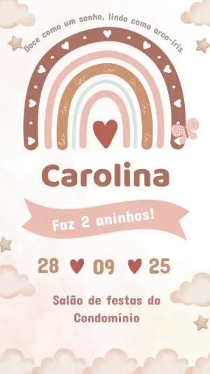 Convite de Aniversário Arco-íris Boho Menina Editável