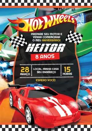 Convite de Aniversário Hotwheels para Editar