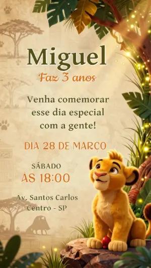 Convite Digital Aniversário Infantil Tema Rei Leão para Editar