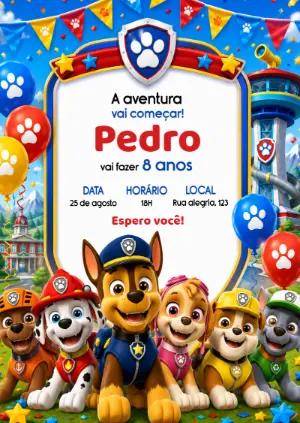 Convite Digital Patrulha Canina: Aniversário para Editar