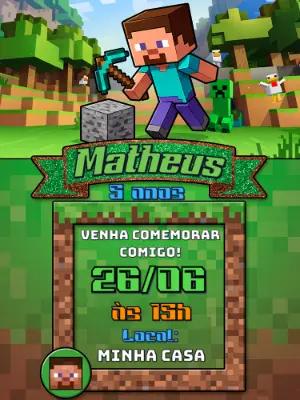 Convite Digital Minecraft: Modelo Editável para Aniversário