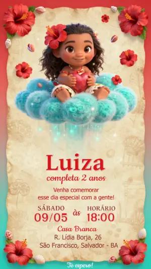Convite de Aniversário Moana Baby Fofo para Editar