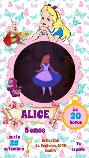 Convite Animado Aniversário Alice no País das Maravilhas para Editar