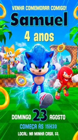 Convite Digital Editável Aniversário do Sonic e Amigos