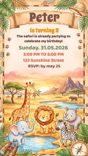 Baby Safari Birthday Invitation | Editable Template for Kids