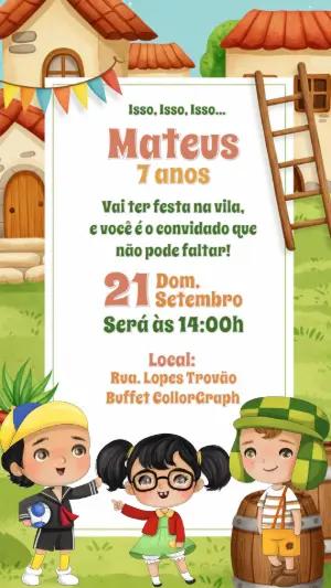 Convite Aniversário Chaves com a Turma da Vila para Editar