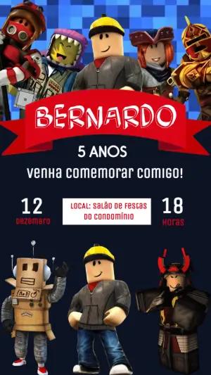 Convite de Aniversário Roblox com Personagens para Editar
