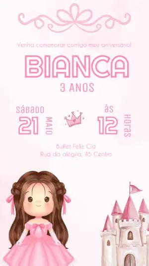 Convite de Aniversário Princesa Rosa Aquarela para Editar