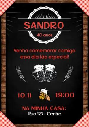 Convite de Aniversário Boteco Lousa para Editar Online