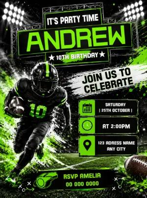 American Football 10th Birthday Invitation | Editable Template