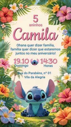 Convite de Aniversário Stitch Tropical para Editar