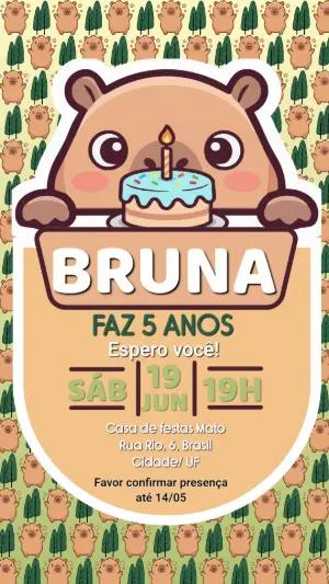 Convite de Aniversário Capivara Fofo Modelo Editável