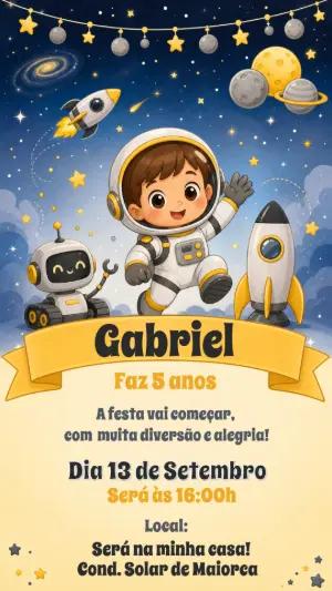 Convite de Aniversário Astronauta para Editar Online