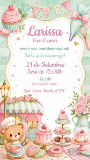 Convite de Aniversário Ursinho Confeiteiro Editável