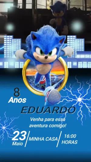 Convite Animado Aniversário Sonic para Editar Online