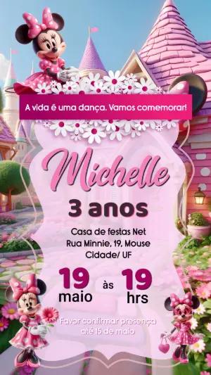 Convite de Aniversário Minnie Rosa | Modelo Infantil Editável