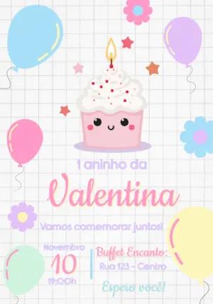 Convite Aniversário Cupcake e Balões