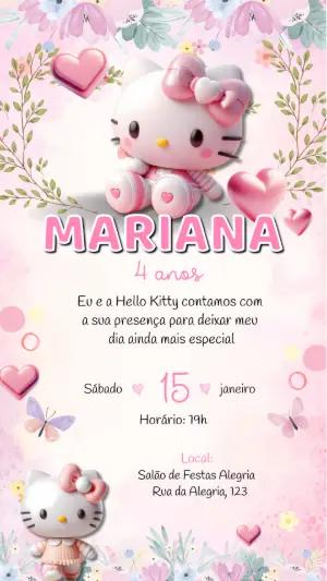 Convite de Aniversário Infantil Hello Kitty Rosa Modelo Editável